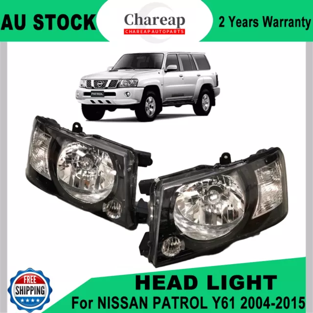 For Nissan Patrol Set Of Headlight Lights Gu4+ 10/2004-2015 Pair Black Smoked