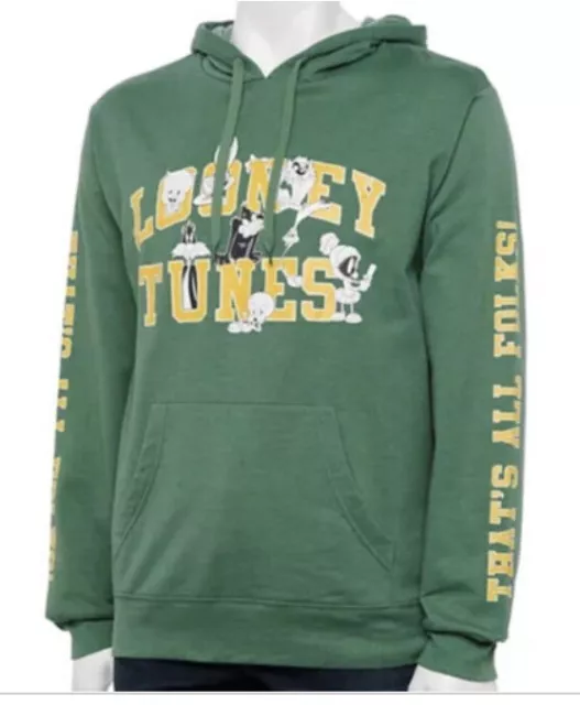 Looney Tunes Hoodie Green Large Bugs Bunny Daffy Duck Taz Tweety Porky Marvin