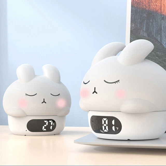 CUTE RABBIT NIGHT Light with Alarm Clock Warm Light+RGB Bedroom