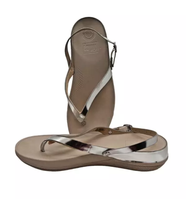 WoW~ FitFlop sz 41 / 9 Flip Leather Back strap Sandals Silver Mirror Comfort
