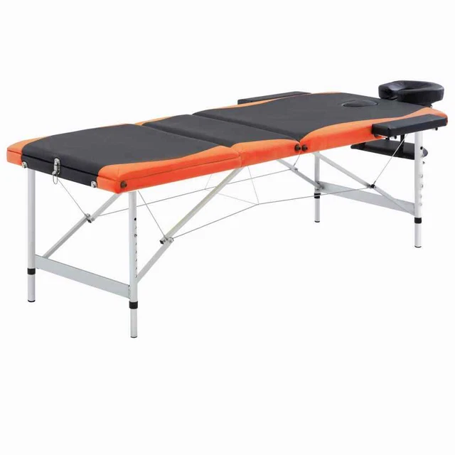 Massagetisch Klappbar 3 Zonen Aluminium Schwarz und Orange O3G3