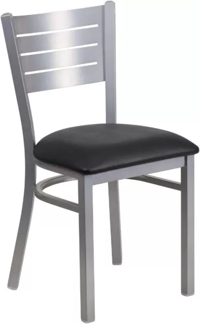 Flash Furniture HERCULES Series Silver Slat Back 1 Pack, Black Vinyl Seat