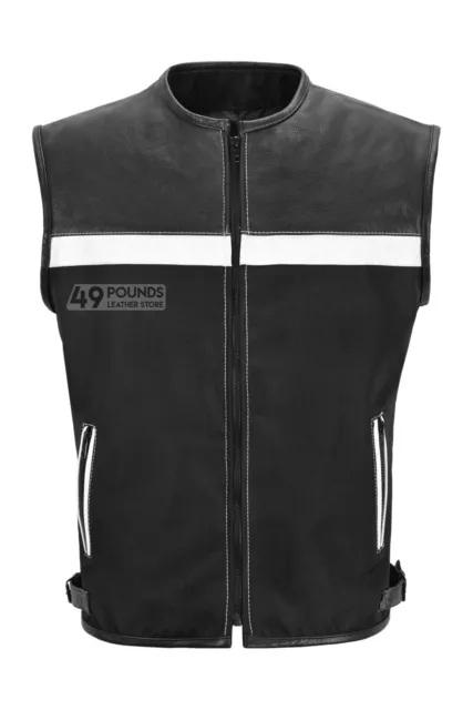 Men's Biker Waistcoat Vest Collarless Codura Black Real Leather Trim SOA 1692