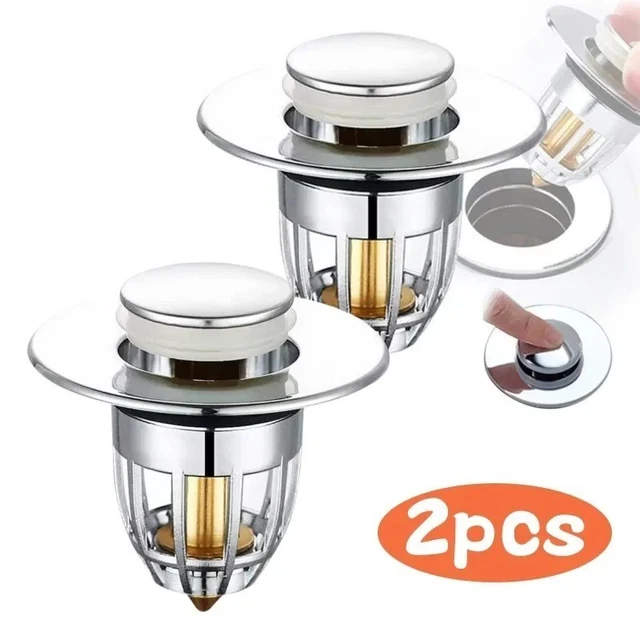 Tappo Universale Per Lavandino Pop-up, Con Cestello Filtro Capelli, Acciaio Inox E Ottone, Per Fori 2,7-4,2 Cm, Antiruggine - 2