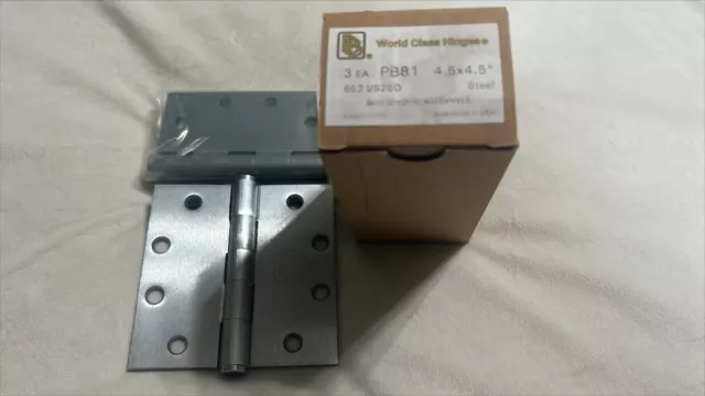PB81 World Class Commercial Door Hinges 652 (3 Per Box) 4.5” X 4.5” Satin Chrome