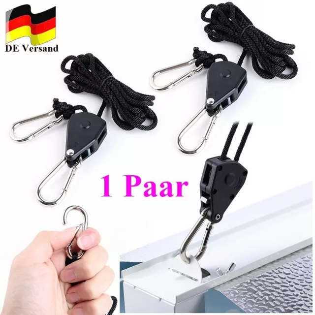 2 Stück Rope Ratchet Seilzugratsche 1/8 Zoll für Pflanzen Hydroponic Lampe DE