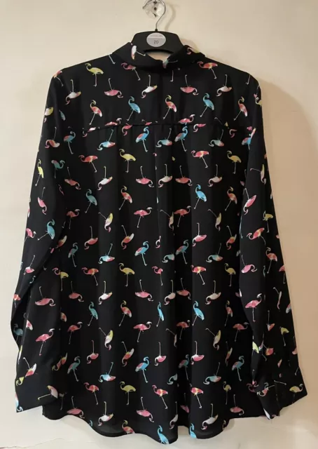 Next Size 20 Black Semi-Sheer Long Flamingo Print Blouse Pink Blue Yellow