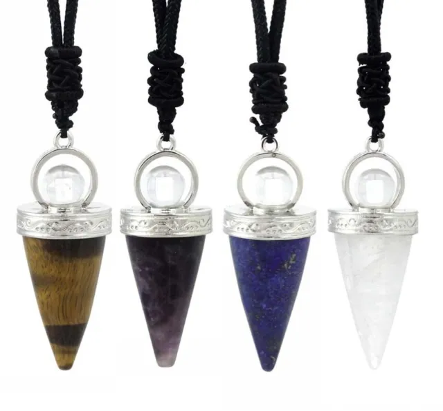 Natural Healing Crystal Stone Cone Reiki Quartz Chakra Pendulum Pendant Necklace