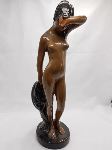 Art Deco Erotik Keramik Figur Weiblicher Akt Frauenakt 31cm hoch schwarz/braun