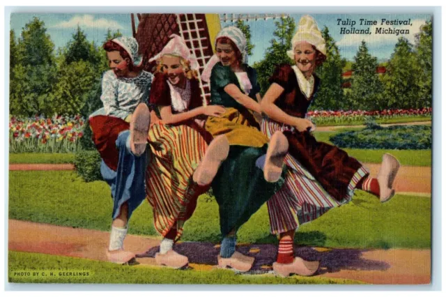 c1940's Tulip Time Festival Holland Michigan MI Unposted Women Dancing Postcard