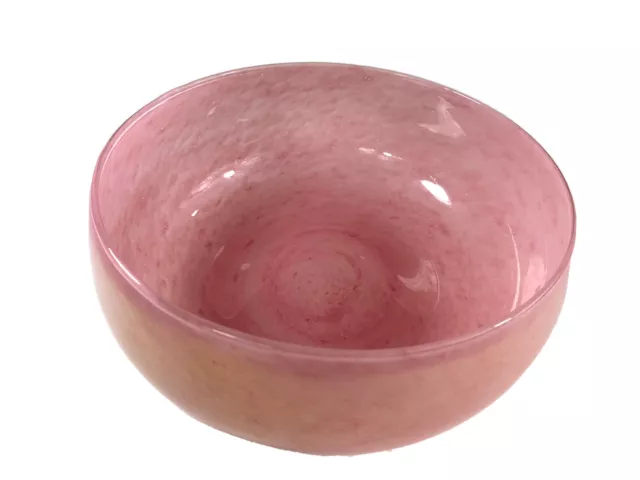 Pink Iridescent Hand Blown Glass Bowl, No Markings, Studio Art Vintage Width: 8” 3