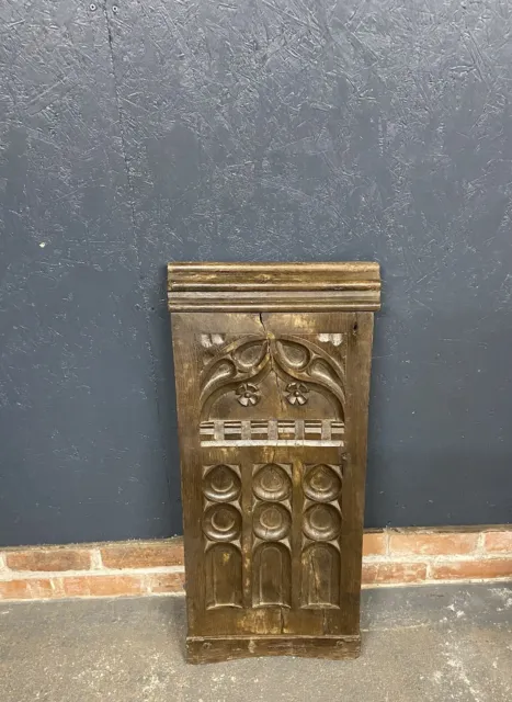Antique Oak Pew End Hand Carved With Flowers