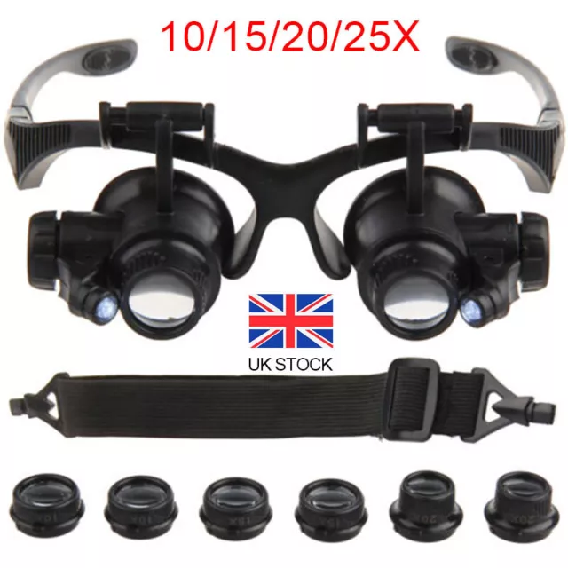 25X Magnifier Magnifying Eye Glass Loupe Jeweler Watch Repair Kit With LED Light
