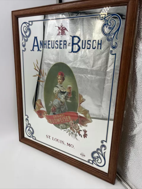 RARE Vintage 1996 Anheuser-Busch Budweiser Girl Bar Maid Mirror 17.5"x21.5”
