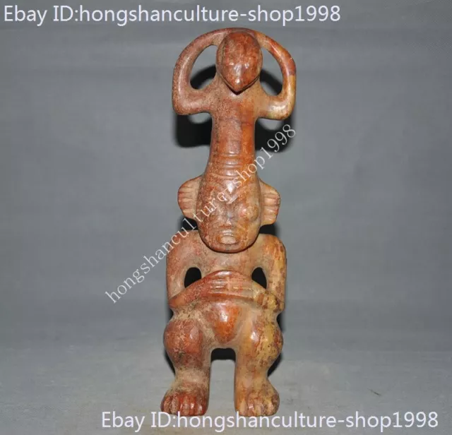 12" Chinese Hongshan Culture Old jade carved Aconitum Sun God Helios Statue