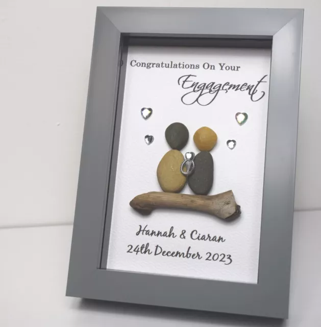 Engagement Personalised Framed Pebble Special Present Gift for Couple Picture