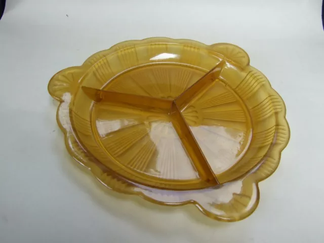 Art Deco 1930's Amber Glass Large Plate - Nut dish Collectables 1930's VGC