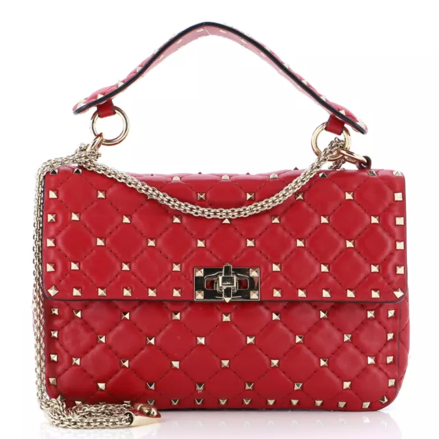 Valentino Garavani Rockstud Spike Flap Bag Quilted Leather Medium Red