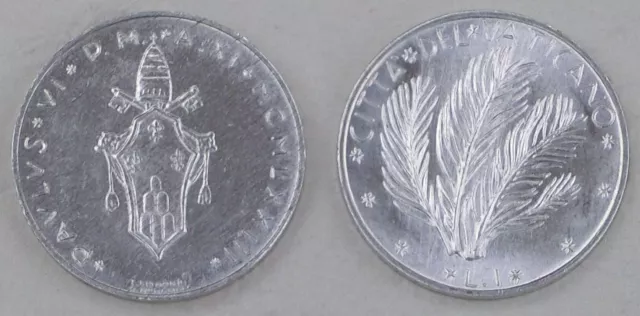 Vatikan / Vatican State 1 Lira Kursmünze 1970-1975 Palmwedel p116 unz.