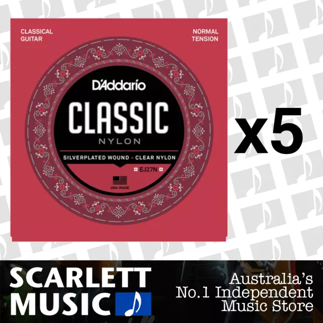 5x D'Addario EJ27N Classic Nylon Guitar Strings Daddario EJ-27N *SET OF 5 PACKS*