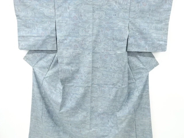 6570674: Japanese Kimono / Antique Kimono / Tsumugi / Woven House & Trees