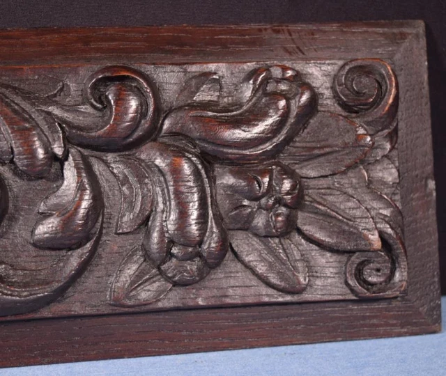 *French Antique Highly Carved Architectural Trim Panel in Solid Oak w/Cherubs 11