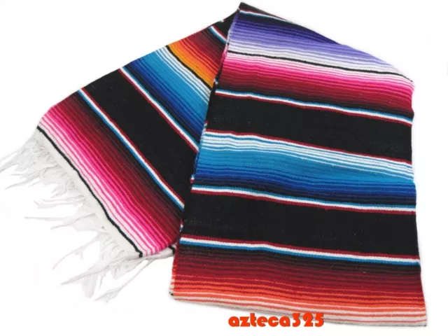 Black Sarape Serape Mexican Blanket Saltillo Southwestern 5' x 7' Yoga Throw XL