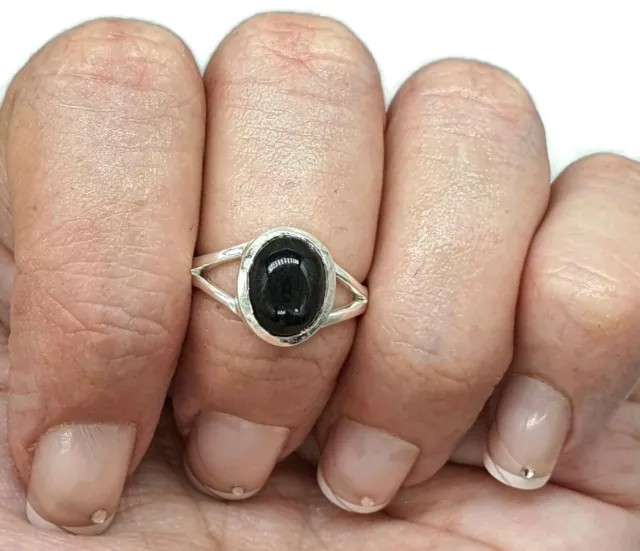 Black Star Sapphire Ring, Size 7, Sterling Silver, Oval Shaped, September Gem