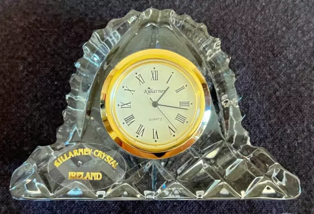 Vintage Small Miniature Bedside Desk Mantel Clock KILLARNEY LEAD CRYSTAL IRELAND