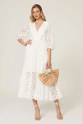 AS IS stain Jonathan Simkhai White Lace V-Neck Dress Boho Crochet Loose Sz 8