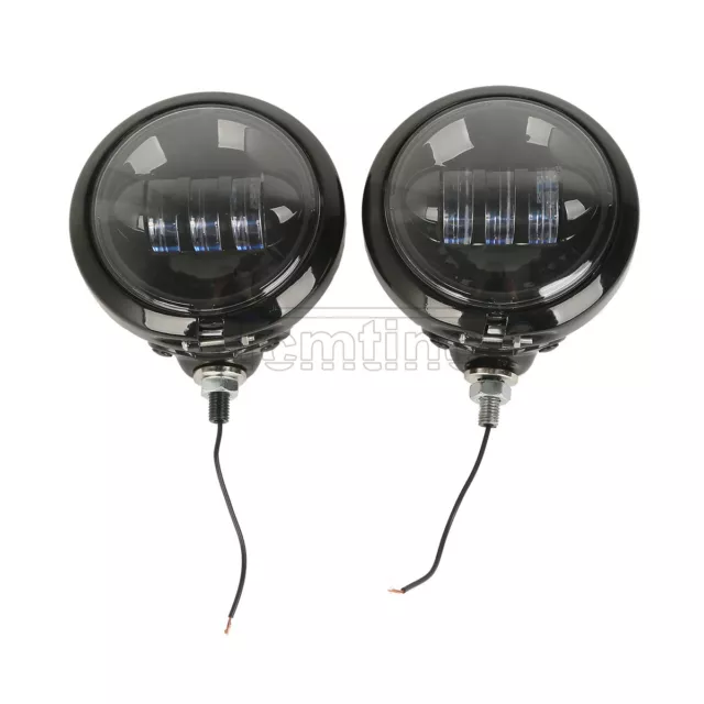 Black 4.5" LED Auxiliary Spot Passing Fog Lights Lamps Housing Bucket For Harley