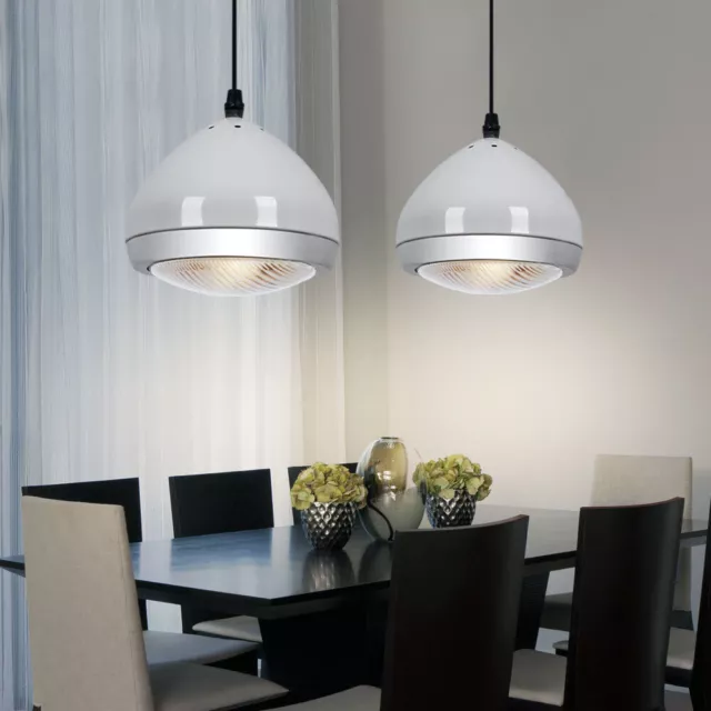 Lampe Suspendue Lustre Salle à Manger Chrome Verre Hauteur Réglable Blanc 2er De