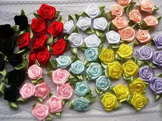 Lot 24pc 50mm / 2 Multi-Color Satin Ribbon Rose Flowers DIY