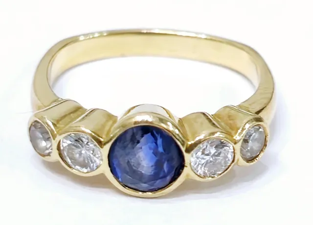 Stunning 18ct Yellow Gold Genuine Sapphire / Diamond Ring 3g Size I