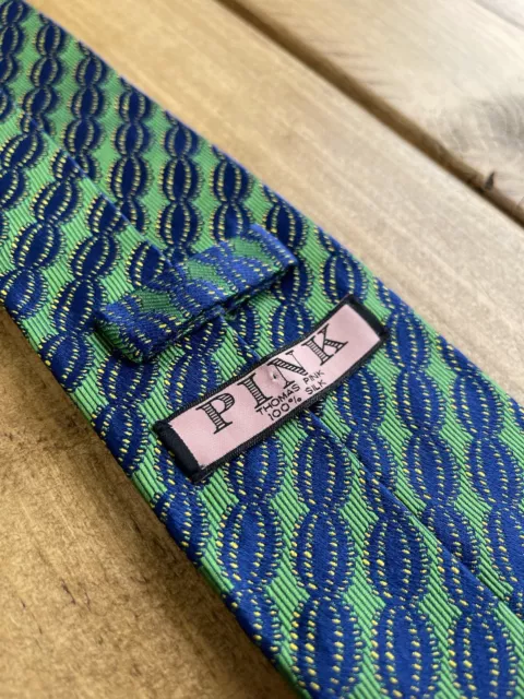 Mens THOMAS PINK Silk Tie Green and Blue Iridescent