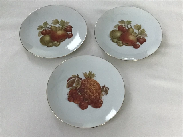 3 Bareuther Waldsassen Bavaria Germany Fall Fruit Apples Decor Plates Gold Trim