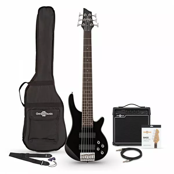 Chicago 6 String Bass Guitar + 15W Amp Pack Black