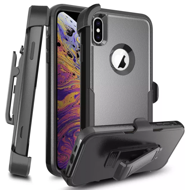 Phone Case For Apple iPhone X XR XS Max 10 Heavy Duty Cover + Belt Clip Holster