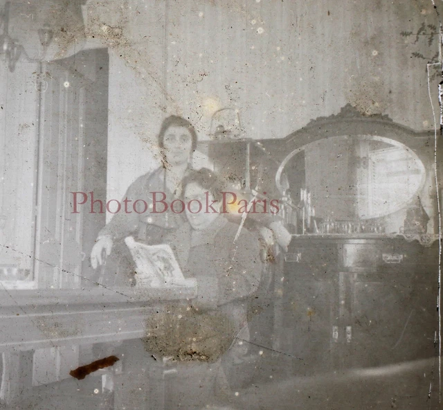 Famille Intérieur Maison c1930 Photo Plaque de verre Vintage V28L20n23