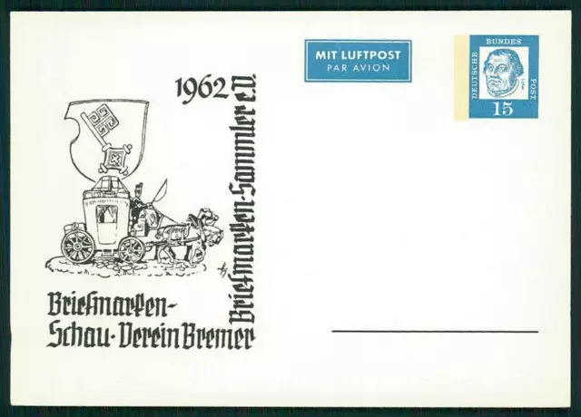 BRD PRIVAT-GA 1962 BREMEN BRIEFMARKENSCHAU POSTKUTSCHE PFERD hn67