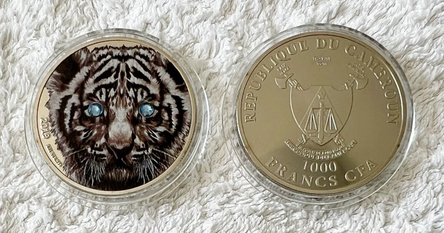 Rare Cameroon White Tiger .999 Silver Layered Coin - Add to Your Collection!