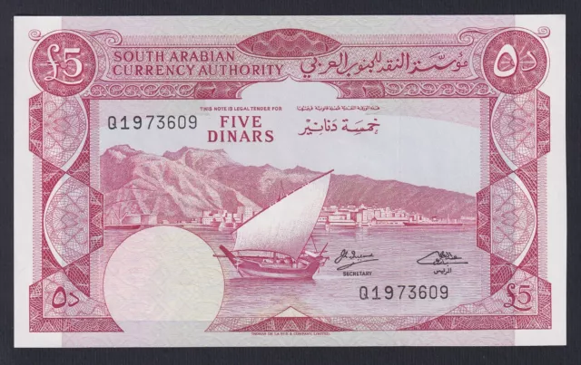 Yemen Republic Democratic 5 Dinars 1965 P 4b Fds / UNC G-01