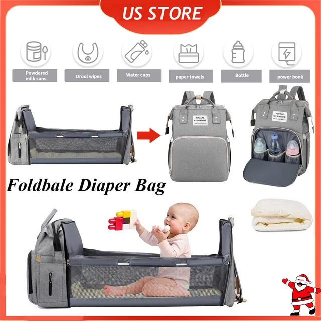 Foldbale Diaper Bag 3 in 1 Baby Bed Portable Bassinet Crib Backpack Travel/Sleep