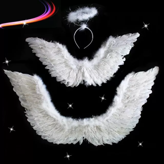 Angel Feather Wings w/Halo Ring Wand Costume Props Adult/Teen/Kids Valentine's