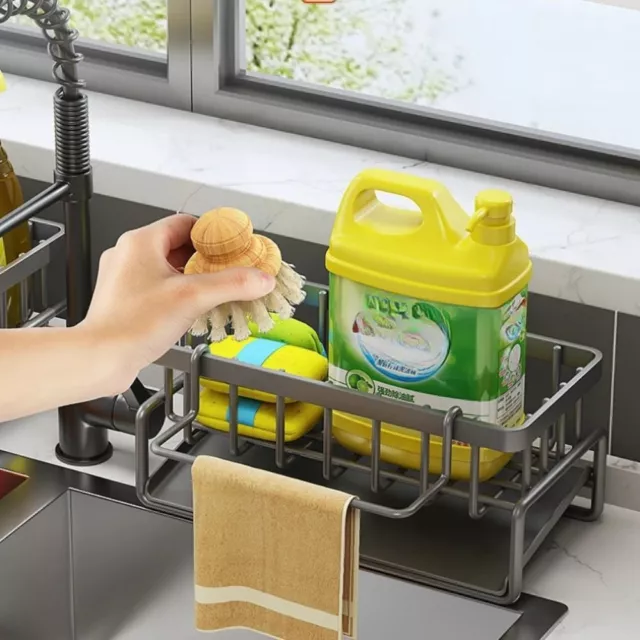 Kitchen Sink Caddy Storage Organizer Steel Sponge Soap Brush Holder Drain Rack