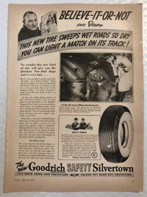Vintage 1939 Goodrich Tires Print Ad - Full Page - Safety Silvertown