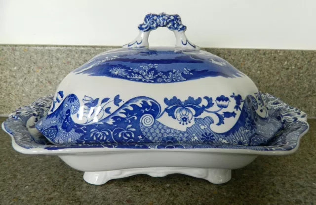 Large Spode "Blue Italian" Design Covered Tureen Vegetable Serving Dish - Vgc