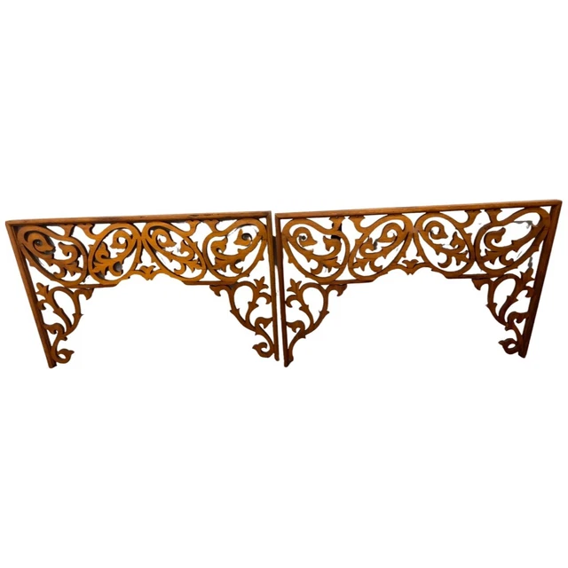 Pair 36” Victorian Wooden Fretwork Gingerbread Spandrel Porch Antique Ornate