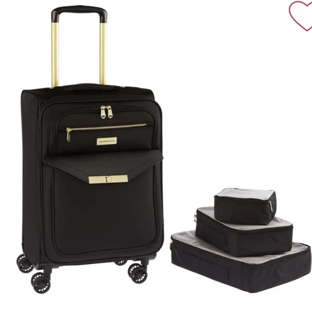 Samantha Brown 4 Piece Luggage Set 22" Spinner 3 Packing Cubes -Black