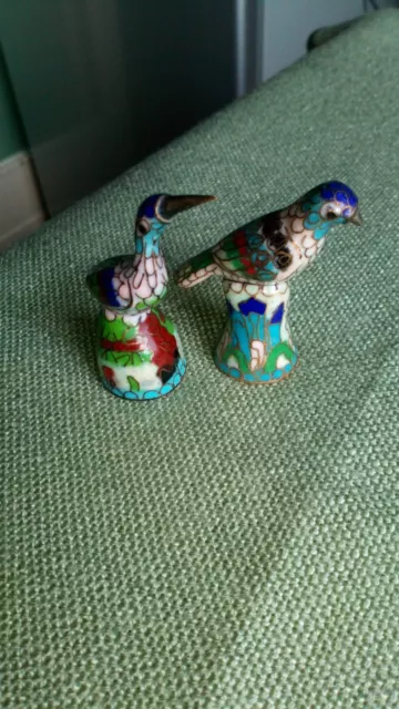 Chinesische Cloisonne Emaille Vögel Figuren zwei Stück